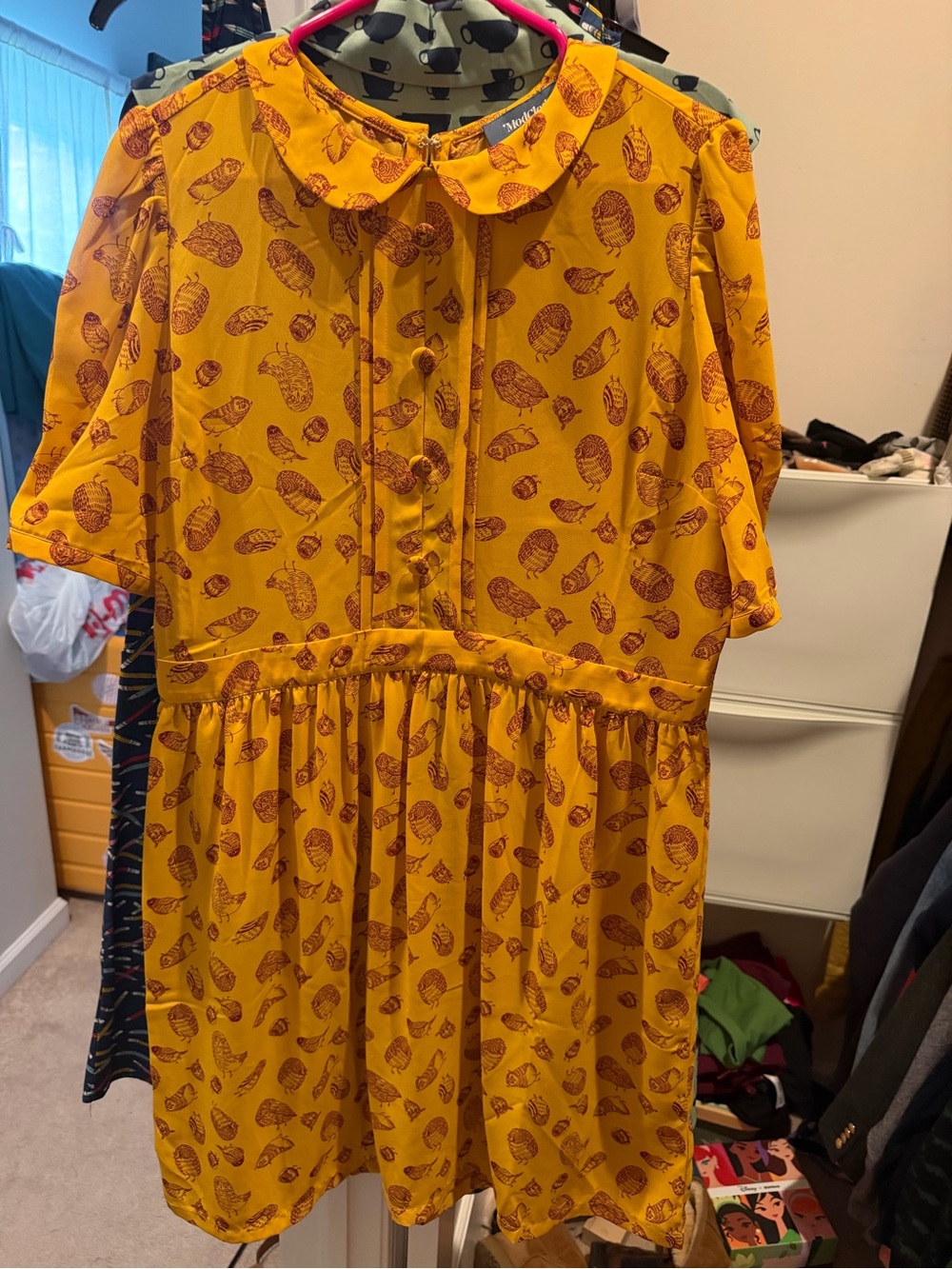 ModCloth Mustard Yellow Printed Asymmetrical Dress